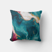 Teal & Crimson Marble Elegance クッション (正面)