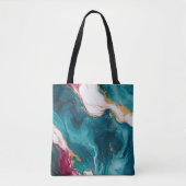 Teal & Crimson Marble Elegance トートバッグ (正面)