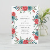Teal Crimson Spirited Botanical Wedding 招待状 (スタンド正面)