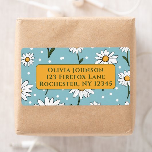 Teal Cute Daisy Flower Address Labels ラベル (インサイチュ)