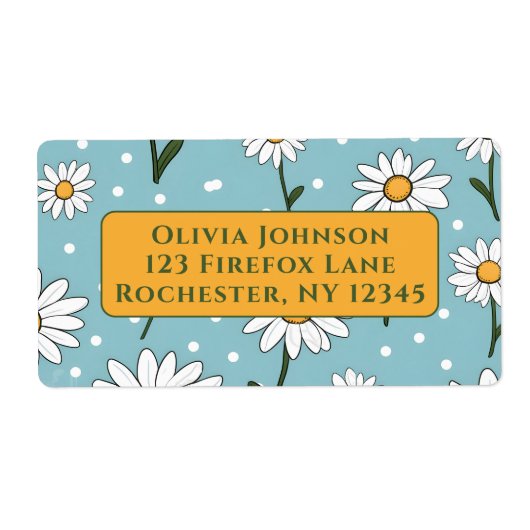 Teal Cute Daisy Flower Address Labels ラベル (正面)