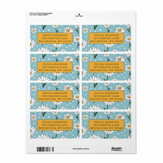 Teal Cute Daisy Flower Address Labels ラベル (フルシート)