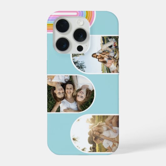 Teal Cute Modern 3 Photo Layout Custom iPhoneケース (裏面)