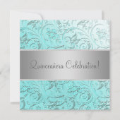 Teal Damask Quinceanera 招待状 (正面)