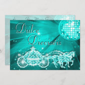 Teal Disco Ball, Princess Coach & Horses Sweet 16 招待状 (正面/裏面)