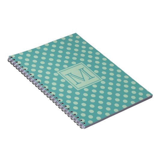 Teal Dots Pattern Monogram ノートブック (右側)
