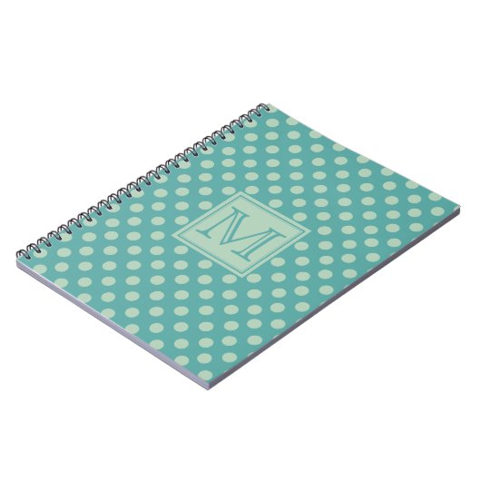 Teal Dots Pattern Monogram ノートブック (左側)