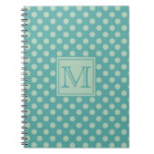 Teal Dots Pattern Monogram ノートブック (正面)