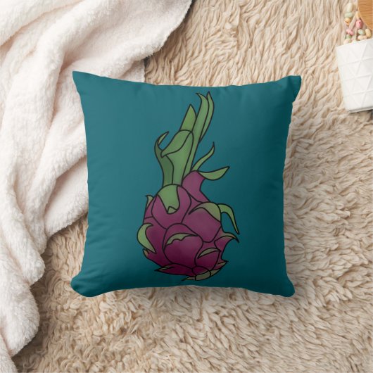 Teal Dragon Fruit Throw Pillow クッション (ブランケット)
