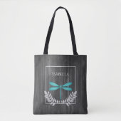 Teal Dragonfly Rustic Personalized Tote Bag トートバッグ (正面)