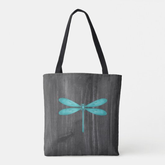 Teal Dragonfly Rustic Personalized Tote Bag トートバッグ (裏面)