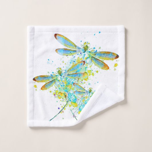 Teal Dragonfly splatter  バスタオルセット (ウォッシュタオル)