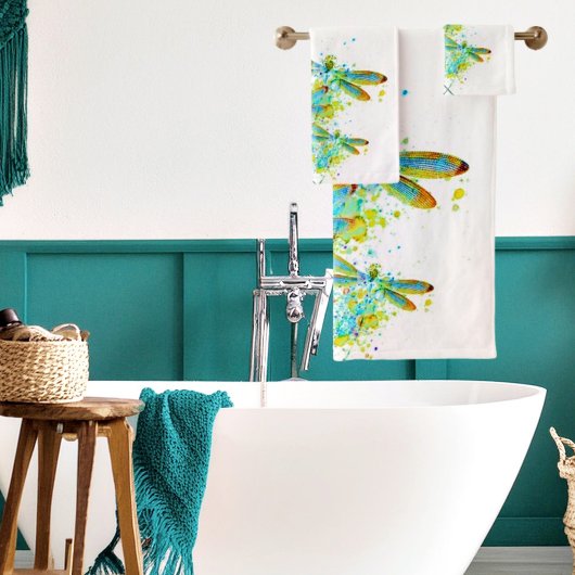 Teal Dragonfly splatter  バスタオルセット