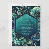 Teal Dramatic Botanical Wedding 招待状 (正面)