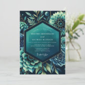 Teal Dramatic Botanical Wedding 招待状 (スタンド正面)
