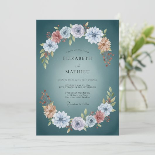 Teal Dusky Botanical Wedding 招待状 (スタンド正面)