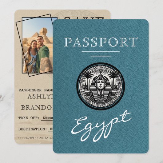 Teal Egypt Passport Wedding Save the Date セーブザデート (正面/裏面)