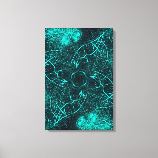 Teal Electric Energy Web Fractal Art キャンバスプリント (正面)