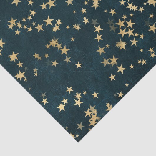 Teal Elegant Celestial Starry Gold Stars Design 薄葉紙 (詳細)