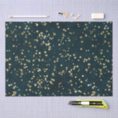 Teal Elegant Celestial Starry Gold Stars Design 薄葉紙 (クラフト)