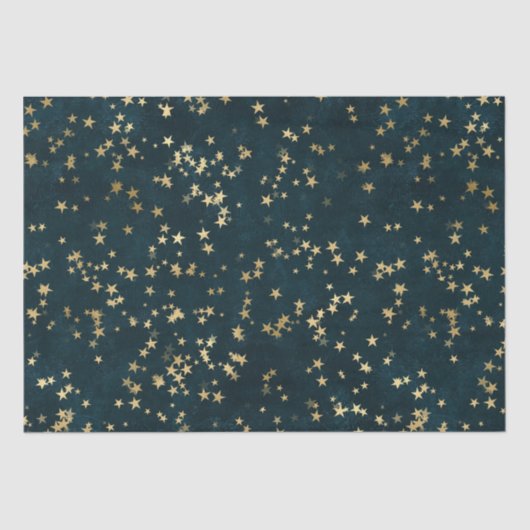Teal Elegant Celestial Starry Gold Stars Design 薄葉紙 (正面)