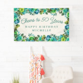 Teal Emerald Green Floral Cheers to 50 Birthday 横断幕 (インサイチュ)