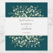 Teal Eucalyptus Together Forever Wedding  ワインラベル (シングルラベル)