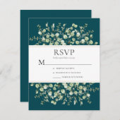 Teal Eucalyptus Wedding 出欠カード (正面/裏面)