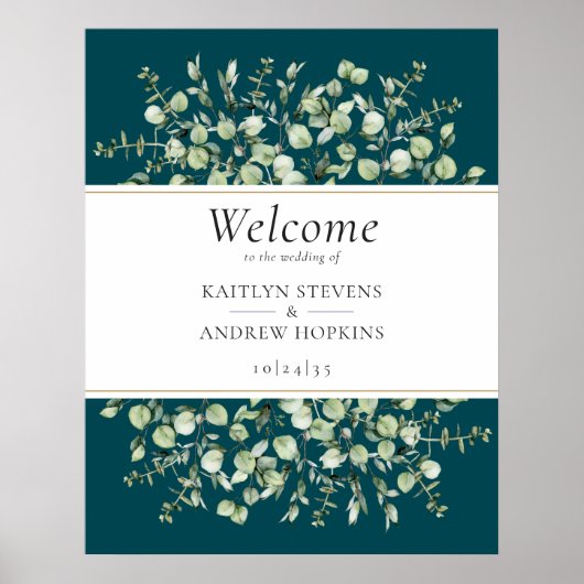 Teal Eucalyptus Wedding Welcome  ポスター (正面)