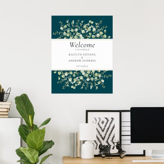 Teal Eucalyptus Wedding Welcome  ポスター (ホームオフィス)