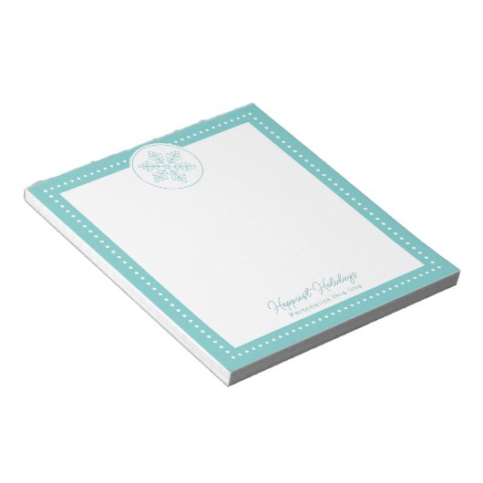 Teal Fancy Snowflake Personalized Holiday ノートパッド (アングル)
