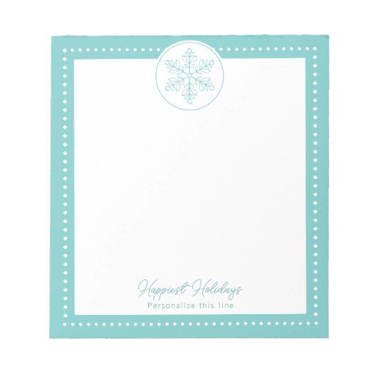 Teal Fancy Snowflake Personalized Holiday ノートパッド (正面)