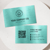 Teal Faux Brushed Metal Professional QR Code 名刺