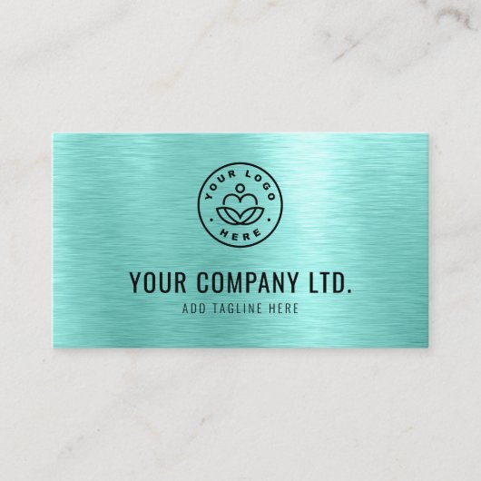 Teal Faux Brushed Metal Professional QR Code 名刺 (正面)