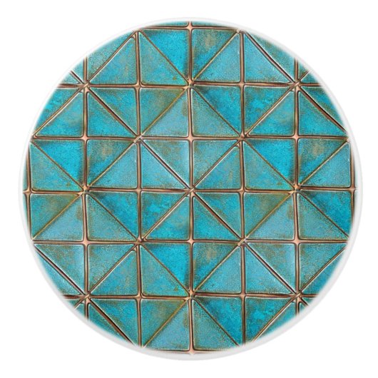 Teal faux-copper patina X-pattern aged texture  セラミックノブ (正面)
