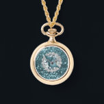 Teal Faux Glitter & Seashell 腕時計<br><div class="desc">Beautiful gold watch necklace featuring Teal Faux glitter & Seashell design</div>