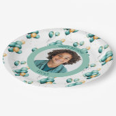 Teal Faux Gold Balloons Photo ペーパープレート (アングル)