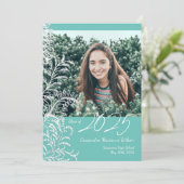 Teal Ferns Vintage Photo Graduation Announcement 招待状 (スタンド正面)