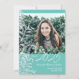 Teal Ferns Vintage Photo Graduation Announcement 招待状