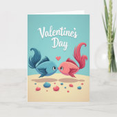 Teal Fish Valentine Love Card カード (正面)
