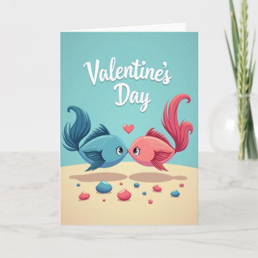 Teal Fish Valentine Love Card カード (正面)
