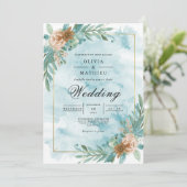 Teal Floral Accent Romantic Wedding 招待状 (スタンド正面)