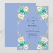 Teal Floral Arrangement Wedding 招待状 (正面/裏面)