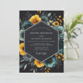Teal Floral Artistry Wedding 招待状 (スタンド正面)