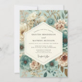 Teal Floral Aura Wedding 招待状 (正面)