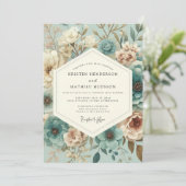 Teal Floral Aura Wedding 招待状 (スタンド正面)