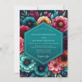 Teal Floral Autumn Wedding 招待状 (正面)