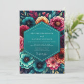 Teal Floral Autumn Wedding 招待状 (スタンド正面)