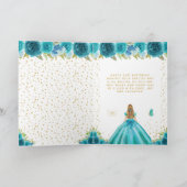 Teal Floral Blonde Hair Girl Birthday カード (内部)