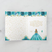 Teal Floral Blonde Hair Girl Birthday サンキューカード (内部)